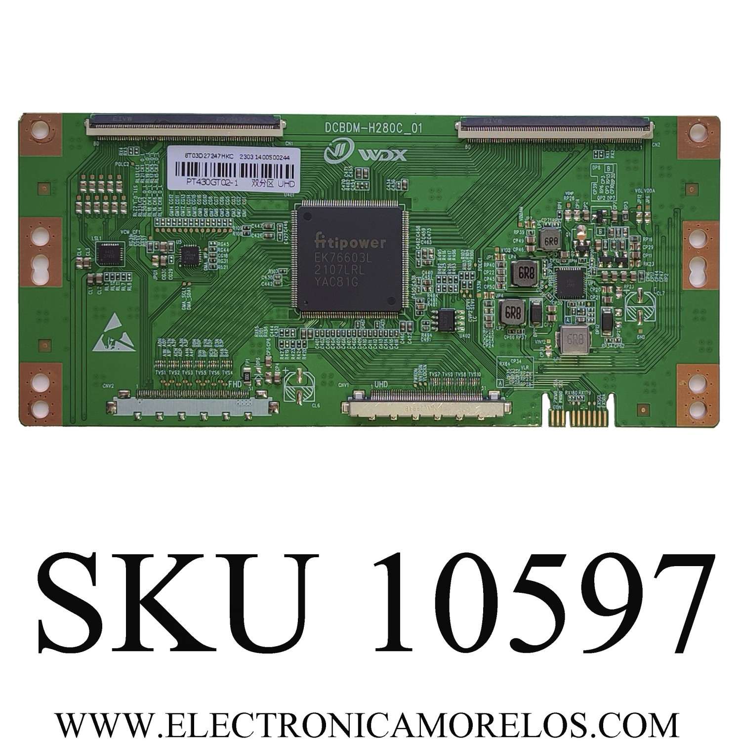 T-CON ORIGINAL PARA TV VIZIO / NUMERO DE PARTE PT430GT02-1 / DCBDM-H280C_01 / 8T03D27 / DISPLAY PT430GT02-1 ver.1.0 / MODELO V4K43M-0801 / 43EVLS4
